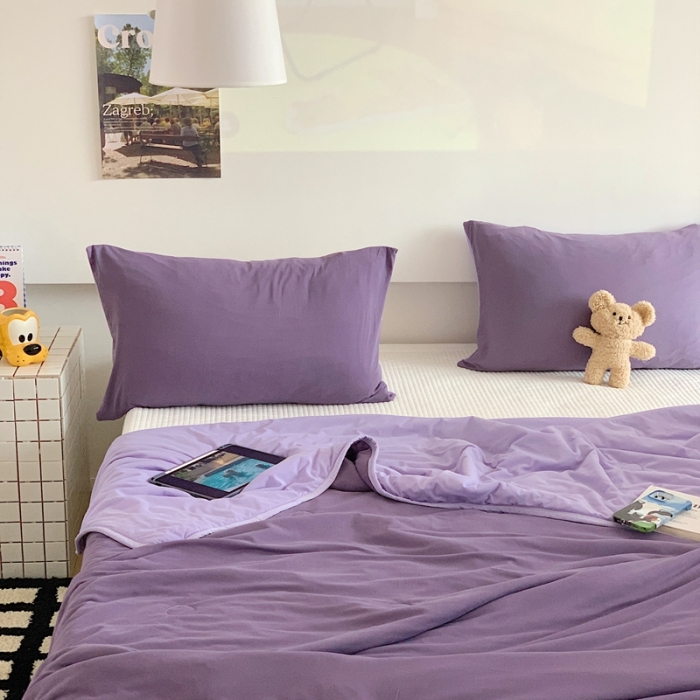 91家纺网 家纺一手货源 找家纺 星期八 2023马卡龙针织棉大豆夏被 深紫浅紫