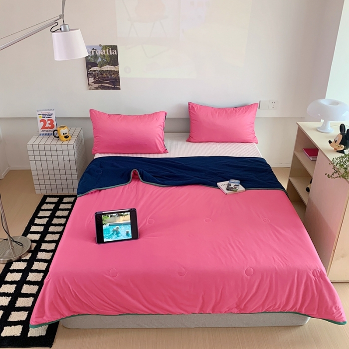 91家纺网 家纺一手货源 找家纺 星期八 2023马卡龙针织棉大豆夏被 桃粉藏蓝