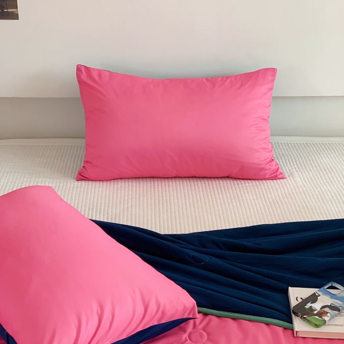 91家纺网 家纺一手货源 找家纺 星期八 2023马卡龙针织棉大豆夏被 桃粉藏蓝