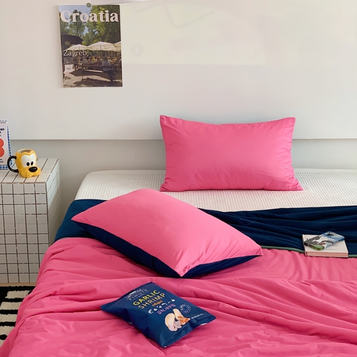 91家纺网 家纺一手货源 找家纺 星期八 2023马卡龙针织棉大豆夏被 桃粉藏蓝