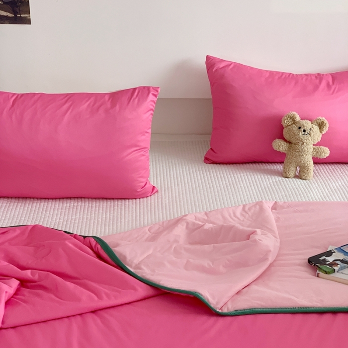 91家纺网 家纺一手货源 找家纺 星期八 2023马卡龙针织棉大豆夏被 桃粉浅粉