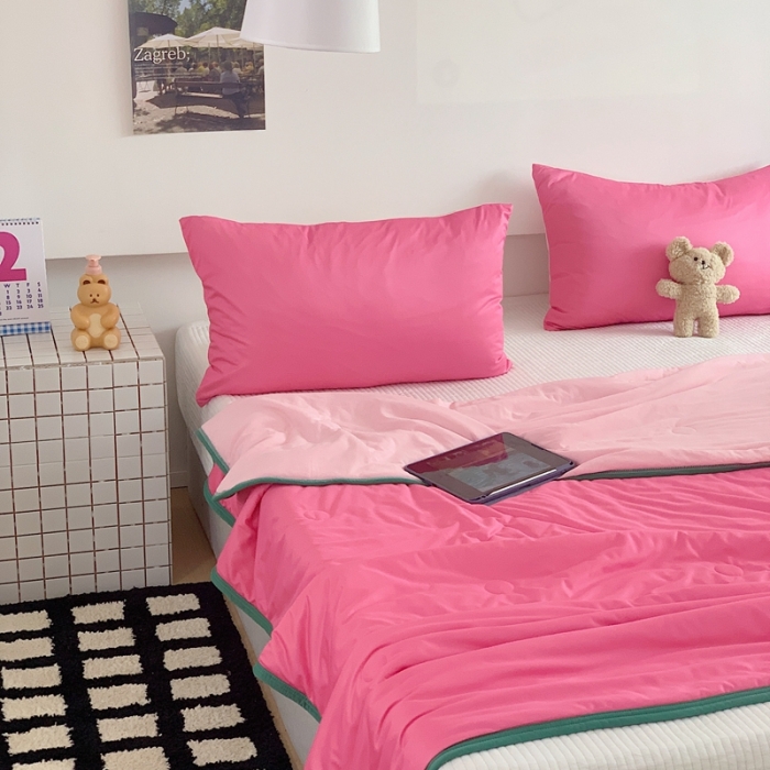 91家纺网 家纺一手货源 找家纺 星期八 2023马卡龙针织棉大豆夏被 桃粉浅粉