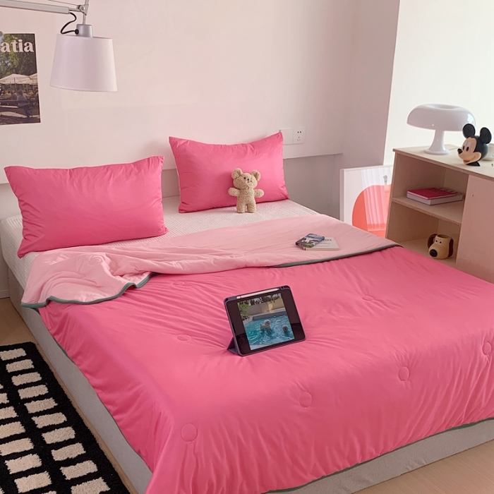 91家纺网 家纺一手货源 找家纺 星期八 2023马卡龙针织棉大豆夏被 桃粉浅粉