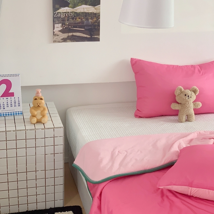 91家纺网 家纺一手货源 找家纺 星期八 2023马卡龙针织棉大豆夏被 桃粉浅粉