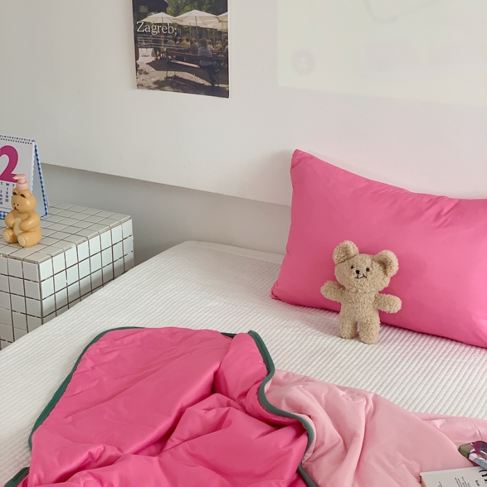 91家纺网 家纺一手货源 找家纺 星期八 2023马卡龙针织棉大豆夏被 桃粉浅粉