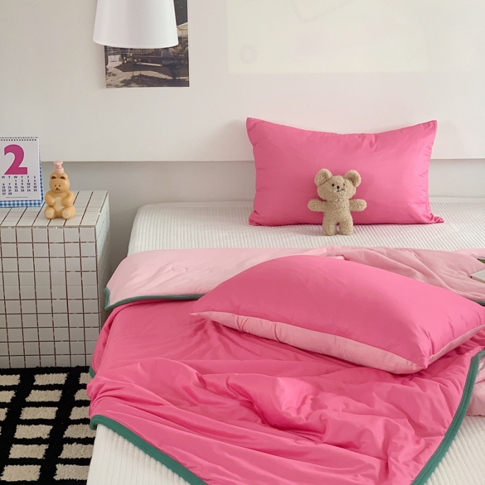 91家纺网 家纺一手货源 找家纺 星期八 2023马卡龙针织棉大豆夏被 桃粉深绿