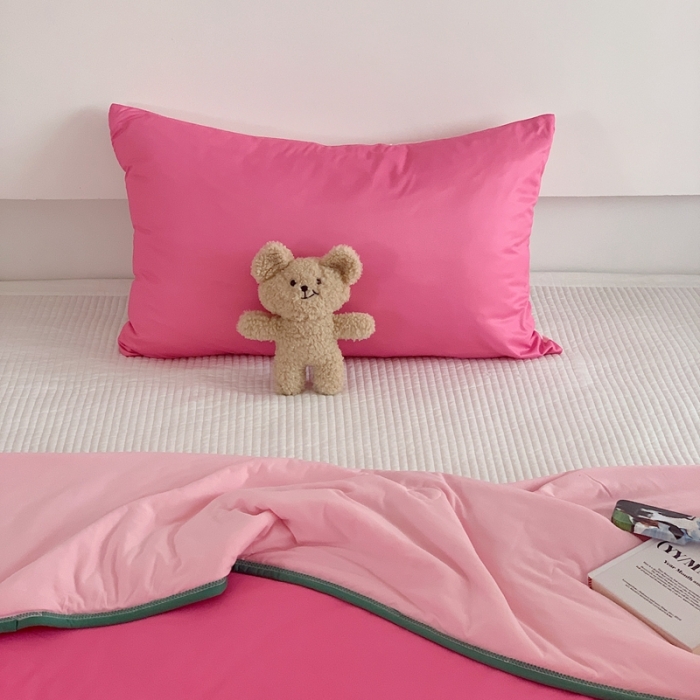 91家纺网 家纺一手货源 找家纺 星期八 2023马卡龙针织棉大豆夏被 桃粉深绿