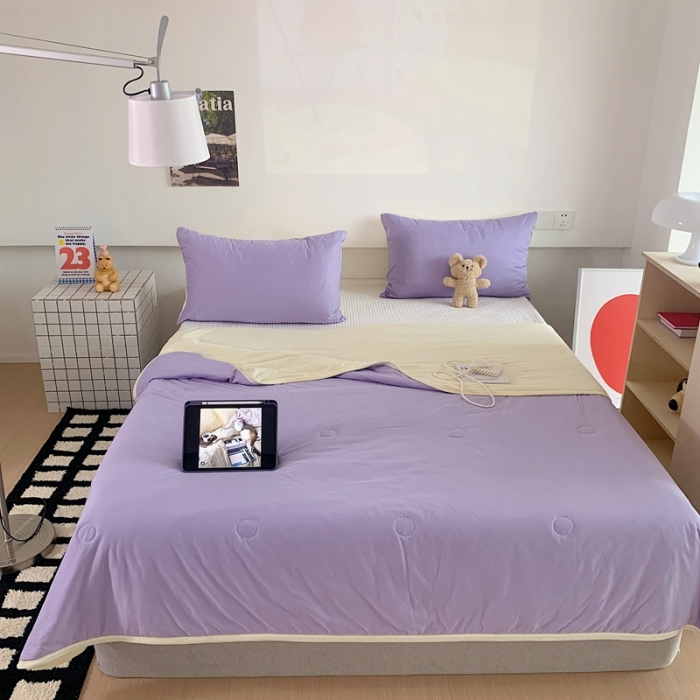 91家纺网 家纺一手货源 找家纺 星期八 2023马卡龙针织棉大豆夏被 紫黄