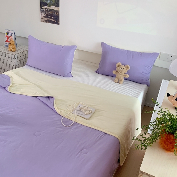 91家纺网 家纺一手货源 找家纺 星期八 2023马卡龙针织棉大豆夏被 紫黄