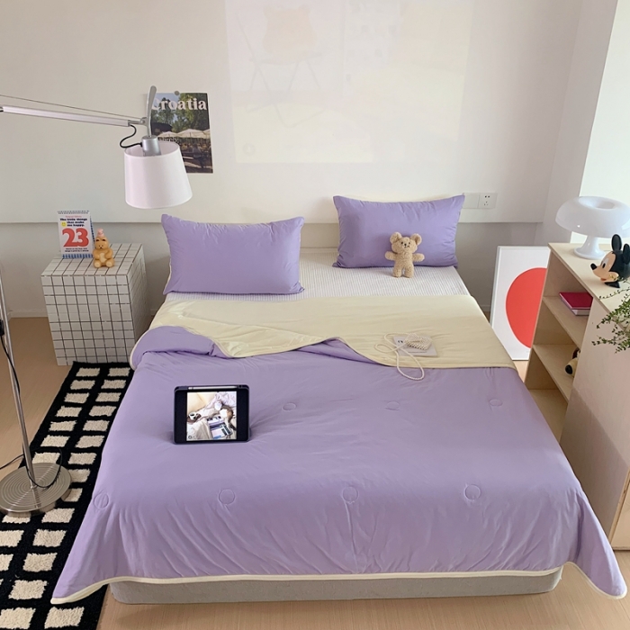 91家纺网 家纺一手货源 找家纺 星期八 2023马卡龙针织棉大豆夏被 紫黄