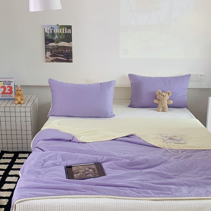 91家纺网 家纺一手货源 找家纺 星期八 2023马卡龙针织棉大豆夏被 紫黄