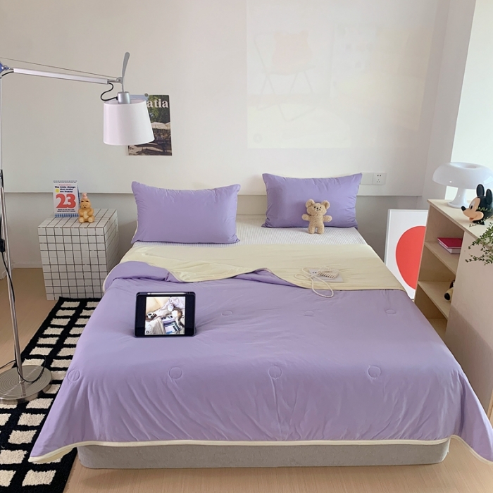 91家纺网 家纺一手货源 找家纺 星期八 2023马卡龙针织棉大豆夏被 紫黄