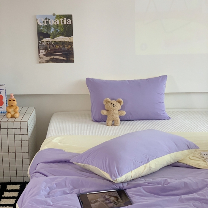 91家纺网 家纺一手货源 找家纺 星期八 2023马卡龙针织棉大豆夏被 紫黄