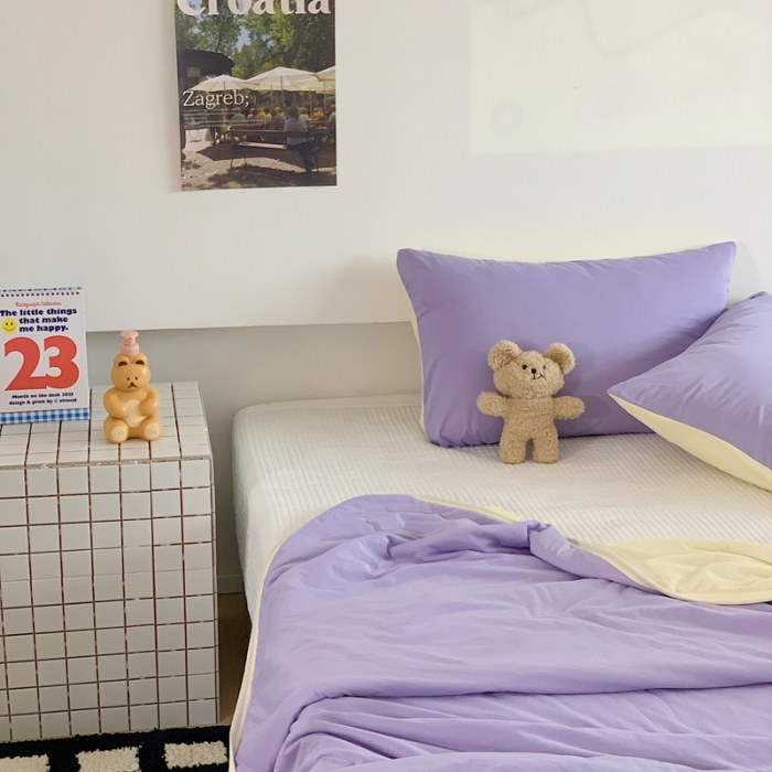 91家纺网 家纺一手货源 找家纺 星期八 2023马卡龙针织棉大豆夏被 紫黄