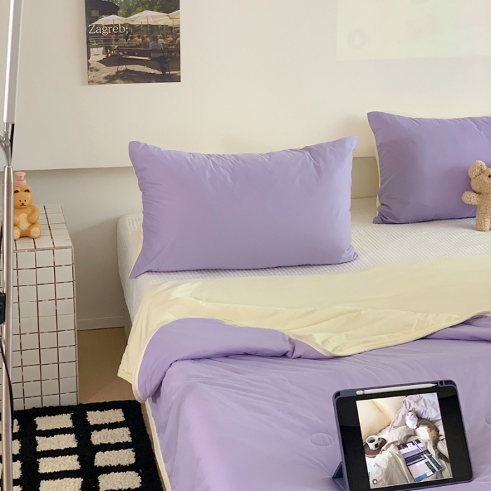 91家纺网 家纺一手货源 找家纺 星期八 2023马卡龙针织棉大豆夏被 紫黄