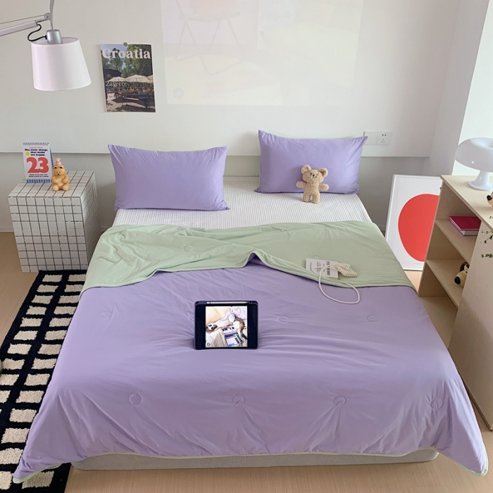 91家纺网 家纺一手货源 找家纺 星期八 2023马卡龙针织棉大豆夏被 紫绿