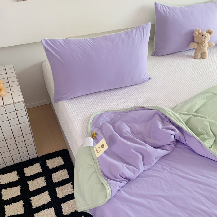 91家纺网 家纺一手货源 找家纺 星期八 2023马卡龙针织棉大豆夏被 紫绿