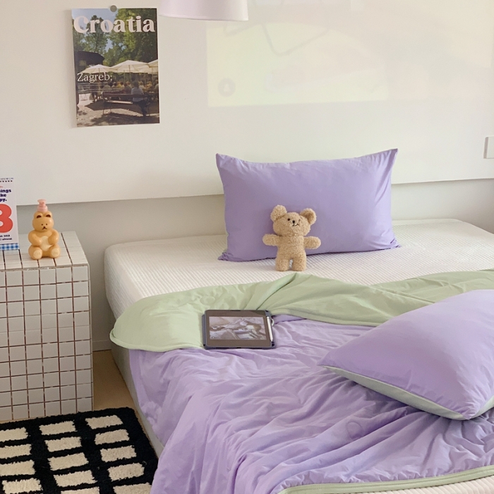 91家纺网 家纺一手货源 找家纺 星期八 2023马卡龙针织棉大豆夏被 紫绿