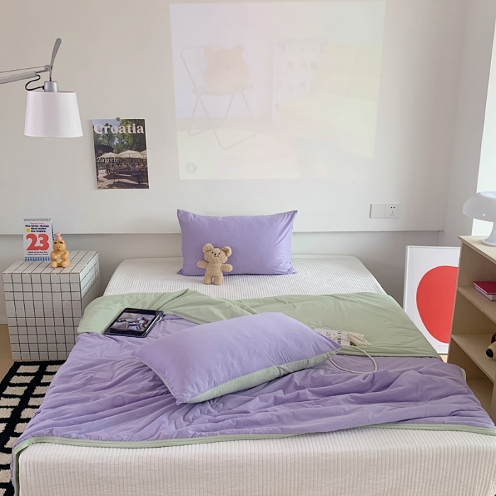 91家纺网 家纺一手货源 找家纺 星期八 2023马卡龙针织棉大豆夏被 紫绿