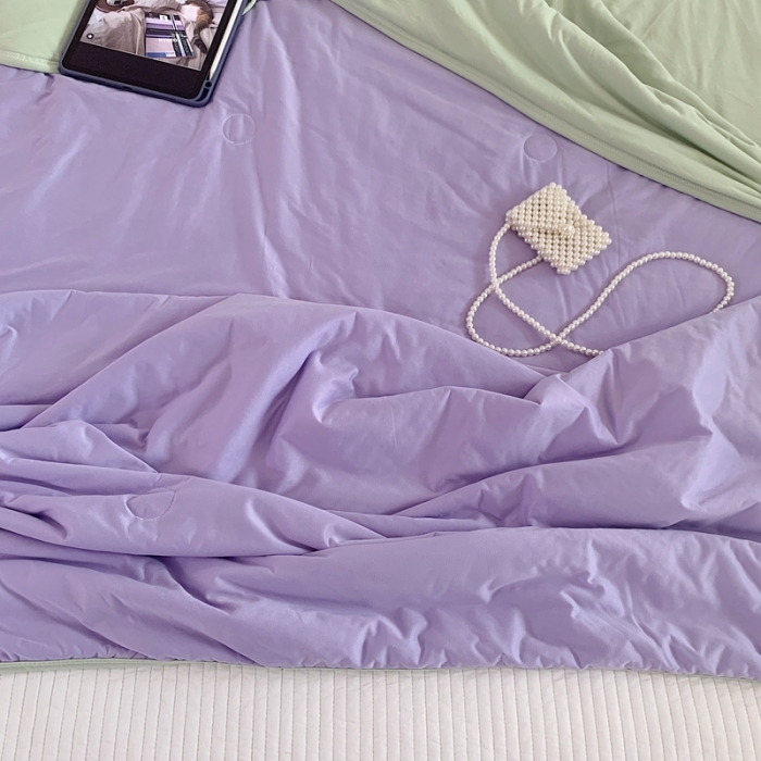 91家纺网 家纺一手货源 找家纺 星期八 2023马卡龙针织棉大豆夏被 紫绿