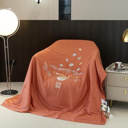 91家纺网 家纺一手货源 找家纺 太阳羽2025新款40s冰蚕科技天丝镂空夏被绣花夏凉被空调被清雅冰-橘