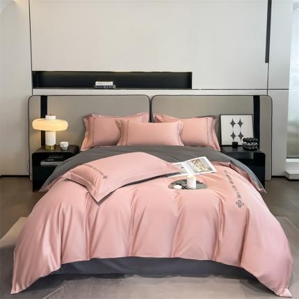 91家纺网 家纺一手货源 找家纺 798 2023新款全棉长绒棉轻奢四件套 轻奢-豆沙+深灰