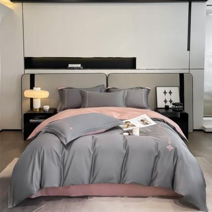 91家纺网 家纺一手货源 找家纺 798 2023新款全棉长绒棉轻奢四件套 轻奢-高级灰+豆沙