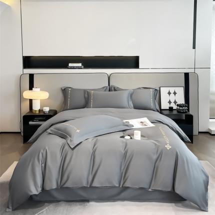 91家纺网 家纺一手货源 找家纺 798 2023新款全棉长绒棉轻奢四件套 轻奢-深灰+高级灰