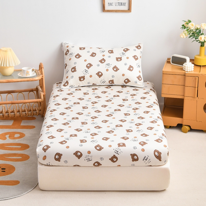 91家纺网 家纺一手货源 找家纺 ds生活馆 2025新款幼儿园学生60支贡缎长绒棉纯棉单床笠 饼干熊