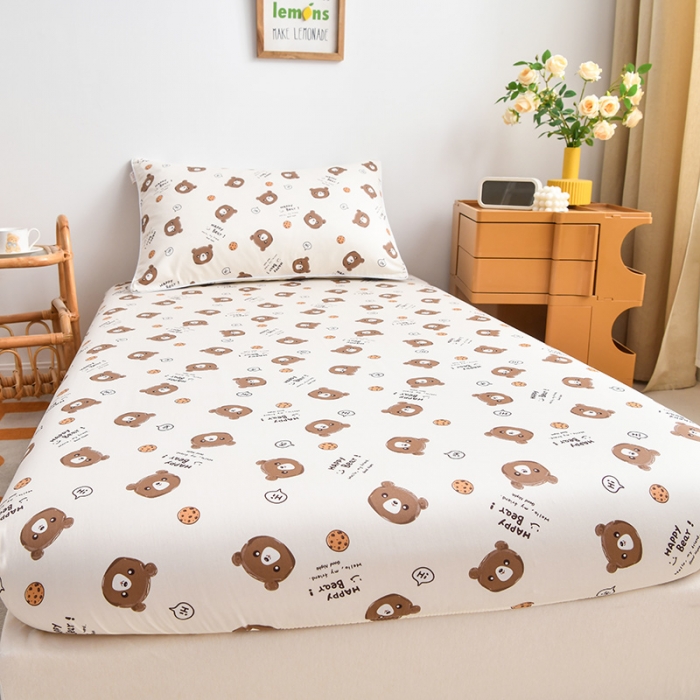 91家纺网 家纺一手货源 找家纺 ds生活馆 2025新款幼儿园学生60支贡缎长绒棉纯棉单床笠 饼干熊