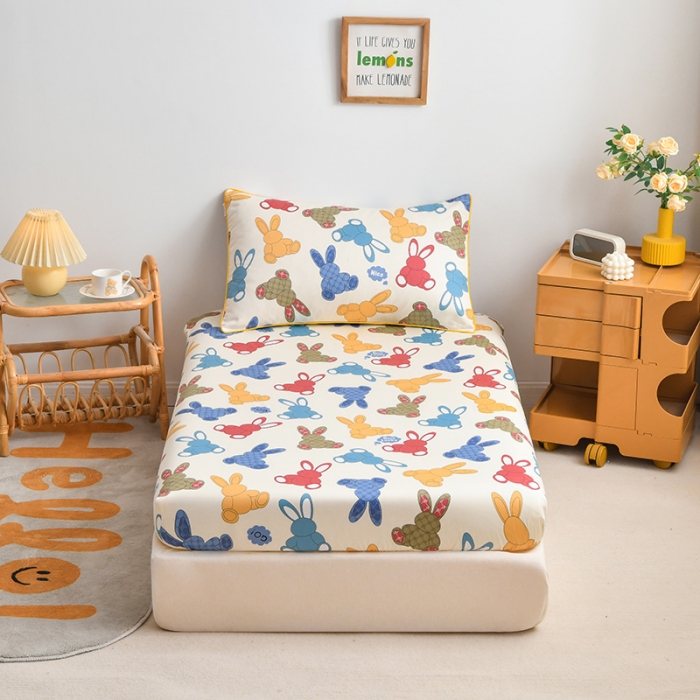 91家纺网 家纺一手货源 找家纺 ds生活馆 2025新款幼儿园学生60支贡缎长绒棉纯棉单床笠 波波兔