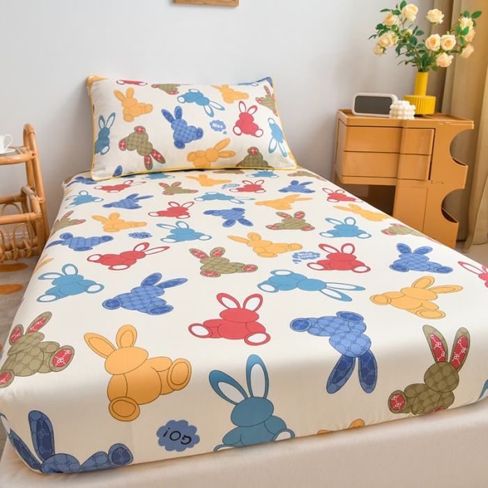 91家纺网 家纺一手货源 找家纺 ds生活馆 2025新款幼儿园学生60支贡缎长绒棉纯棉单床笠 波波兔