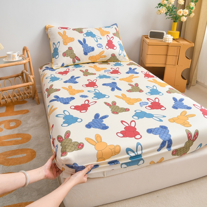 91家纺网 家纺一手货源 找家纺 ds生活馆 2025新款幼儿园学生60支贡缎长绒棉纯棉单床笠 波波兔