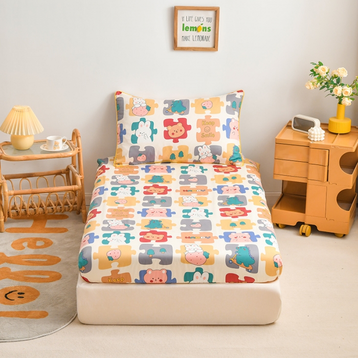 91家纺网 家纺一手货源 找家纺 ds生活馆 2025新款幼儿园学生60支贡缎长绒棉纯棉单床笠 叠叠乐