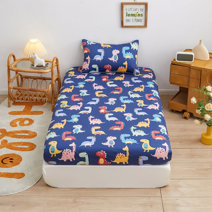 91家纺网 家纺一手货源 找家纺 ds生活馆 新款幼儿园学生60支贡缎长绒棉纯棉单床笠 恐龙战队-蓝