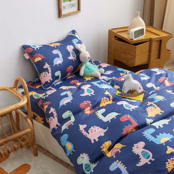 91家纺网 家纺一手货源 找家纺 ds生活馆 新款幼儿园学生60支贡缎长绒棉纯棉单床笠 恐龙战队-蓝