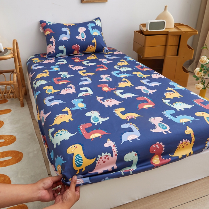 91家纺网 家纺一手货源 找家纺 ds生活馆 新款幼儿园学生60支贡缎长绒棉纯棉单床笠 恐龙战队-蓝