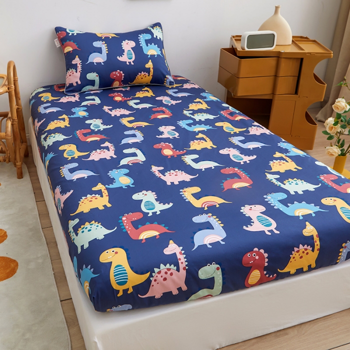 91家纺网 家纺一手货源 找家纺 ds生活馆 新款幼儿园学生60支贡缎长绒棉纯棉单床笠 恐龙战队-蓝