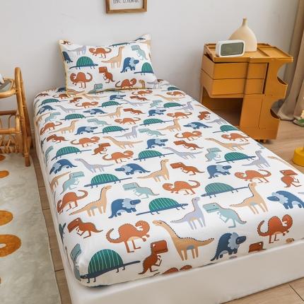 91家纺网 家纺一手货源 找家纺 ds生活馆 2025新款幼儿园学生60支贡缎长绒棉纯棉单床笠 快乐恐龙