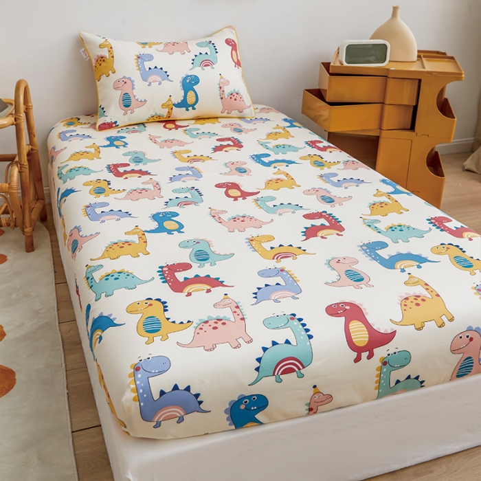 91家纺网 家纺一手货源 找家纺 ds生活馆 2025新款幼儿园学生60支贡缎长绒棉纯棉单床笠 快乐恐龙