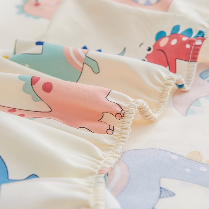 91家纺网 家纺一手货源 找家纺 ds生活馆 2025新款幼儿园学生60支贡缎长绒棉纯棉单床笠 快乐恐龙