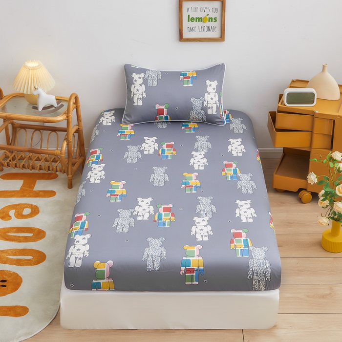 91家纺网 家纺一手货源 找家纺 ds生活馆 2025新款幼儿园学生60支贡缎长绒棉纯棉单床笠 潮酷公仔