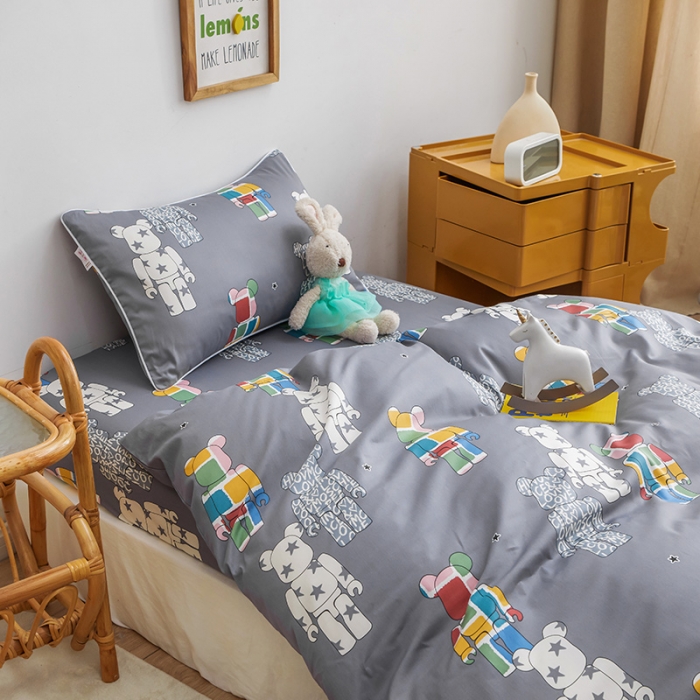 91家纺网 家纺一手货源 找家纺 ds生活馆 2025新款幼儿园学生60支贡缎长绒棉纯棉单床笠 潮酷公仔