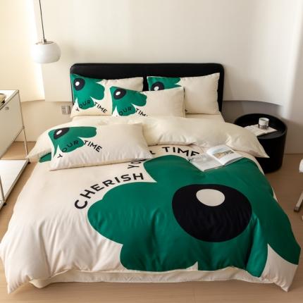 91家纺网 家纺一手货源 找家纺 色鬼布艺 2023新款真丝棉数码印花床单床笠款冰丝四件套网红兔红色婚庆