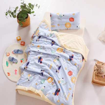 91家纺网 家纺一手货源 找家纺 A类水洗棉幼儿园夏被仿鹅绒儿童夏凉被空调被夏天午睡被 小飞机蓝