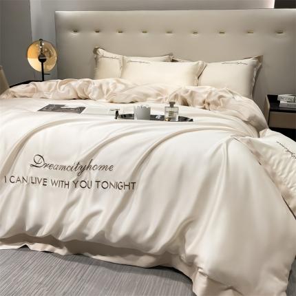 91家纺网 家纺一手货源 找家纺 (总) 梦幻之城 2023新款水洗真丝拼边两排字母四件套--曼森系列