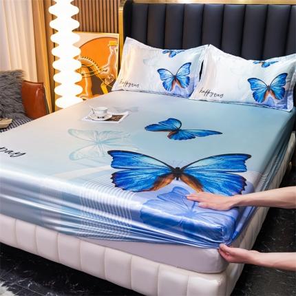 新款大版冰丝床笠可水洗卡通凉席床垫保护套 花蝴蝶