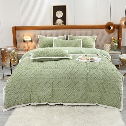 91家纺网 家纺一手货源 找家纺 爱上 2023新款轻柔塔芙绒牛奶绒四件套 翡翠绿