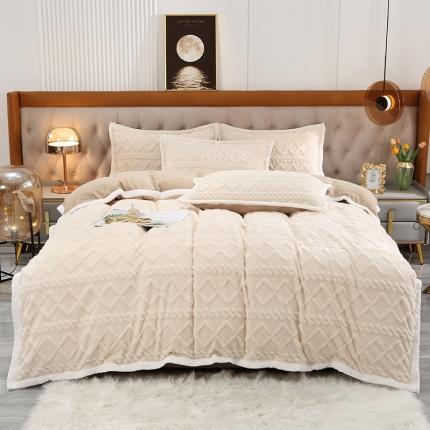 91家纺网 家纺一手货源 找家纺 爱上 2023新款轻柔塔芙绒牛奶绒四件套 米白色