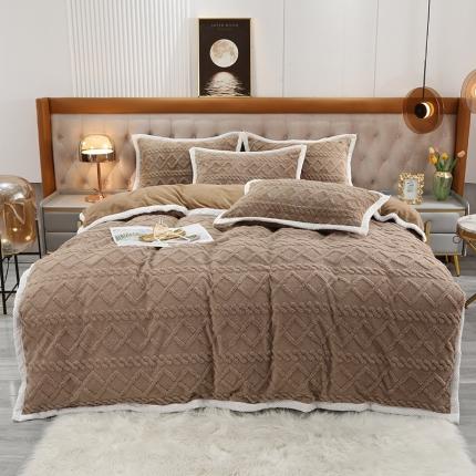 91家纺网 家纺一手货源 找家纺 爱上 2023新款轻柔塔芙绒牛奶绒四件套 轻奢咖